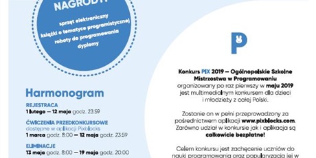 Trwa rejestracja do Konkursu Pix2019 - Ogólnopolskich Szkolnych Mistrzostw w Programowaniu